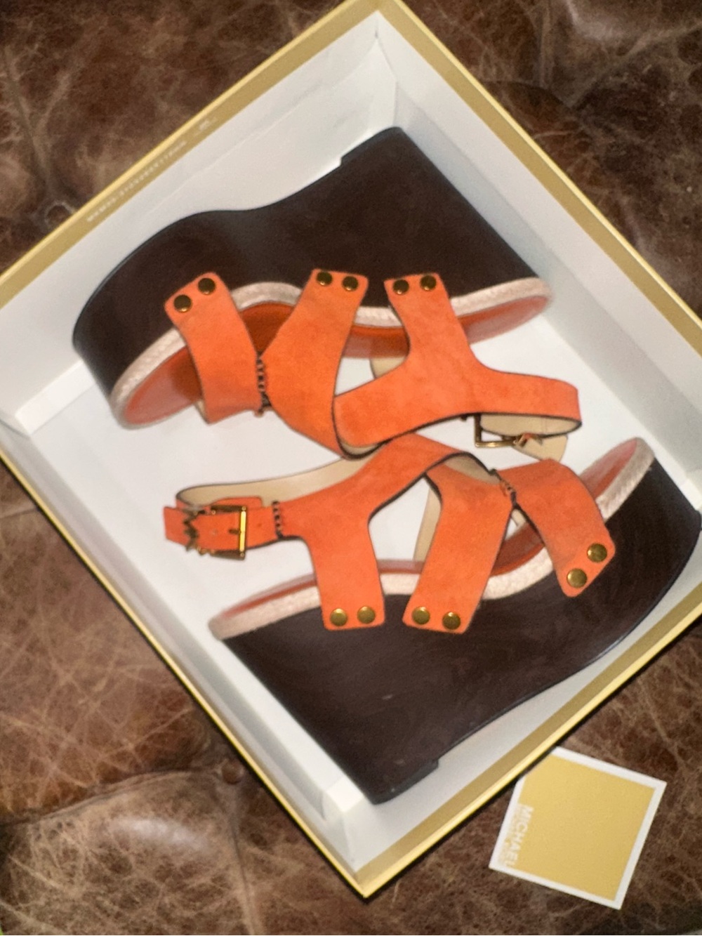 Michael Kors “Raven Wedge Sandal” burnt Orange Suede Platform Wedge Sandals